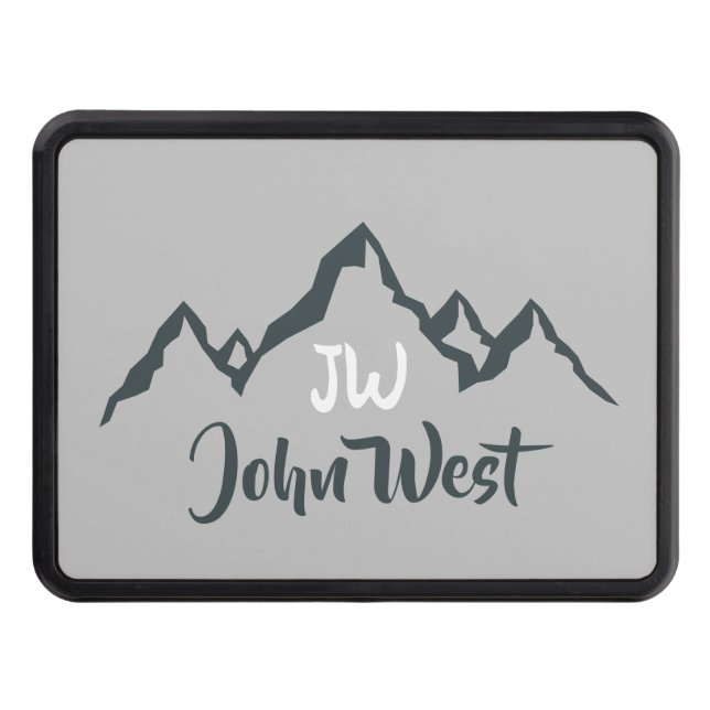 Line drawn mountain range personalizable monogram hitch cover (Front)