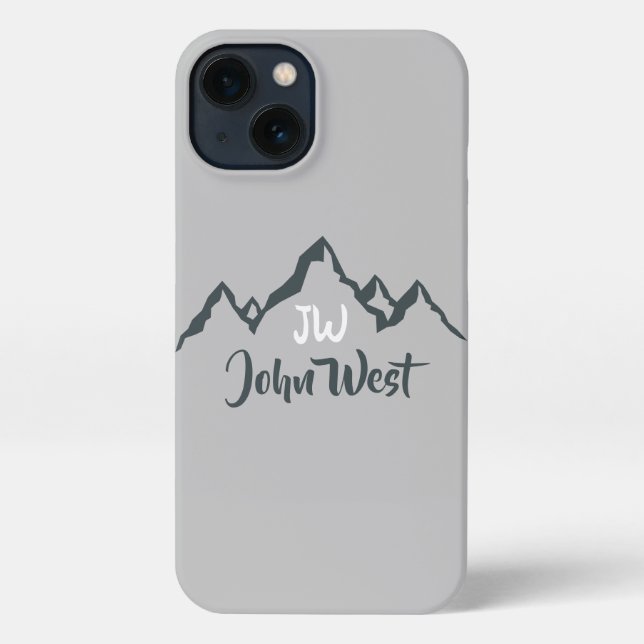 Line drawn mountain range personalizable monogram  iPhone case (Back)
