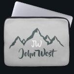 Line drawn mountain range personalizable monogram laptop sleeve<br><div class="desc">Line drawn mountain range personalizable monogram. Vector drawn mountains in grey blue color with a personalizable monogram and your name. Great gift from someone who loves mountains.</div>