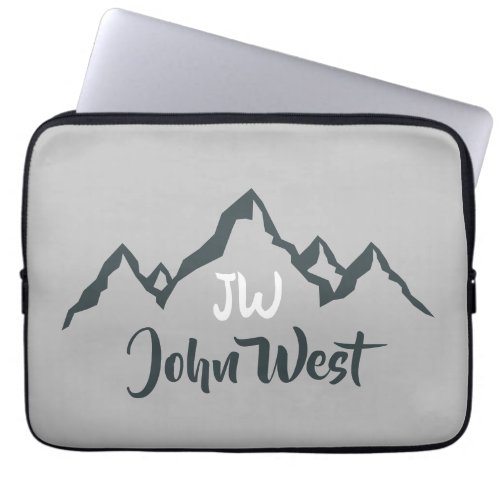 Line drawn mountain range personalizable monogram laptop sleeve