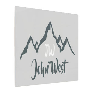 Line drawn mountain range personalizable monogram metal print