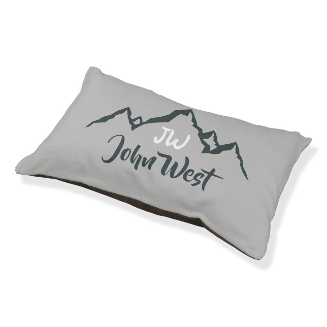 Line drawn mountain range personalizable monogram pet bed (Angled)