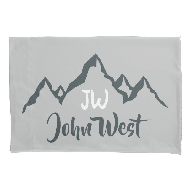 Line drawn mountain range personalizable monogram pillow case (Front)