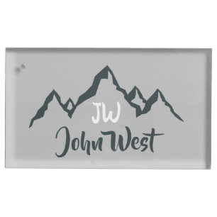 Line drawn mountain range personalizable monogram place card holder