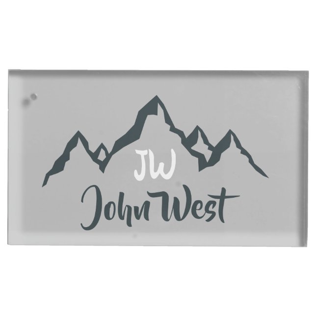 Line drawn mountain range personalizable monogram place card holder (Front)