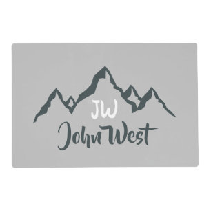 Line drawn mountain range personalizable monogram placemat