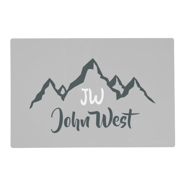 Line drawn mountain range personalizable monogram placemat (Front)