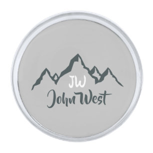 Line drawn mountain range personalizable monogram silver finish lapel pin