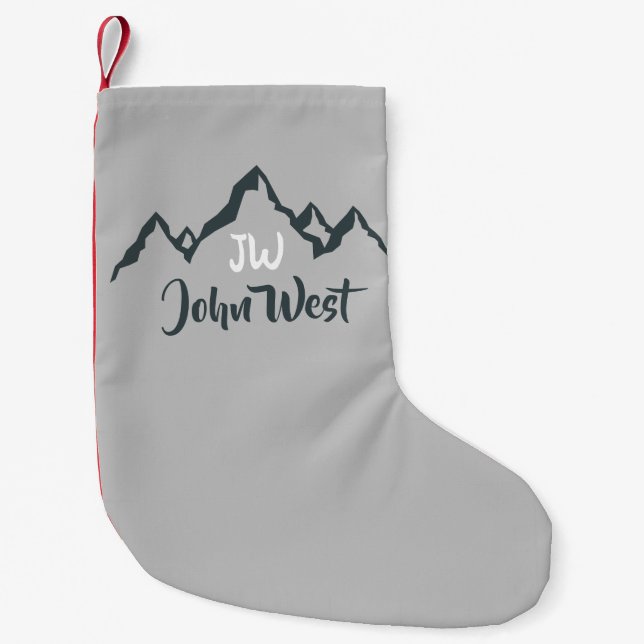 Line drawn mountain range personalizable monogram small christmas stocking (Front)