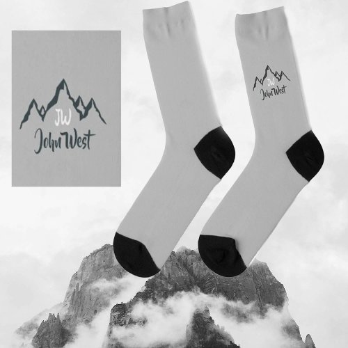 Line drawn mountain range personalizable monogram socks