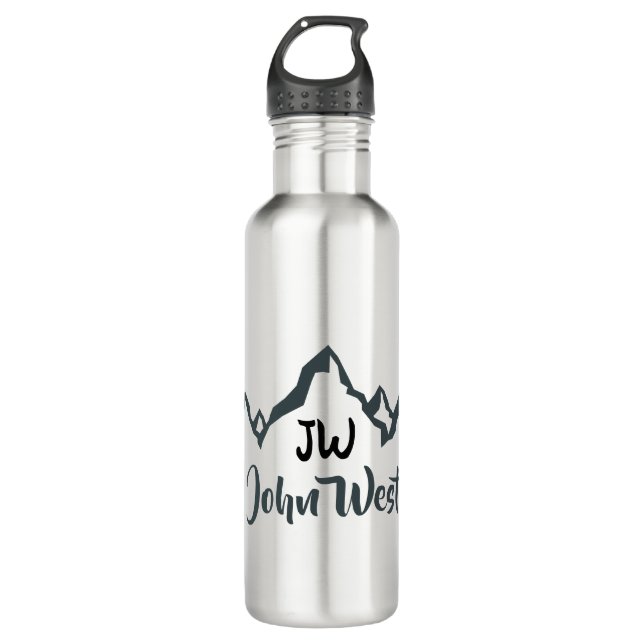 Line drawn mountain range personalizable monogram  stainless steel water bottle (Front)