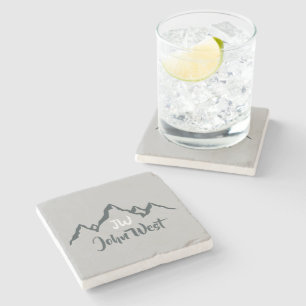 Line drawn mountain range personalizable monogram stone coaster