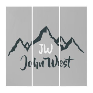 Line drawn mountain range personalizable monogram triptych