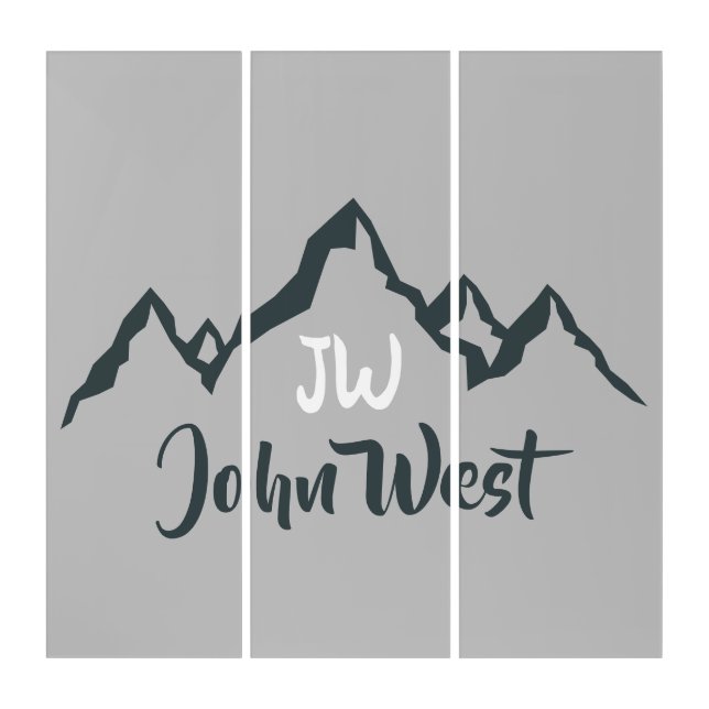 Line drawn mountain range personalizable monogram triptych (Front)