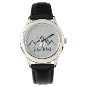 Line drawn mountain range personalizable monogram watch