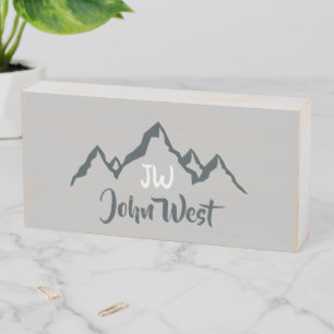 Line drawn mountain range personalizable monogram wooden box sign