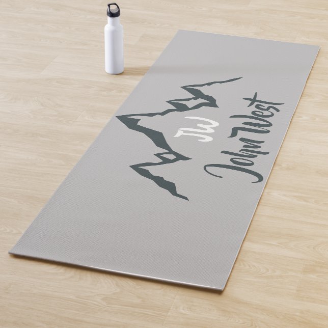 Line drawn mountain range personalizable monogram yoga mat (In Situ)