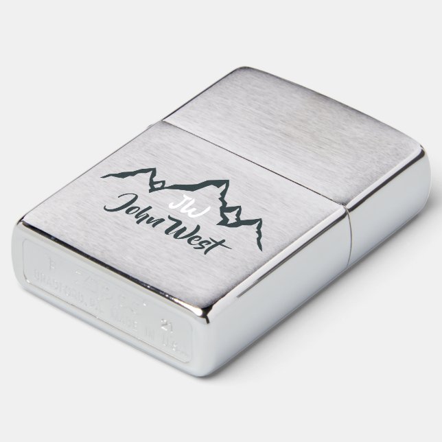 Line drawn mountain range personalizable monogram zippo lighter (Angled)