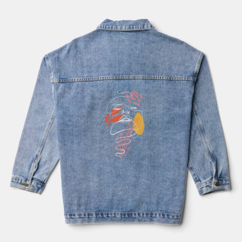 Line Face Abstract One Line Minimal  Denim Jacket