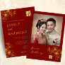 Line floral couple Chinese wedding photo red Invitation