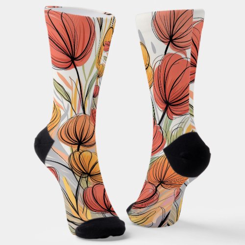 Line Floral Design Socks