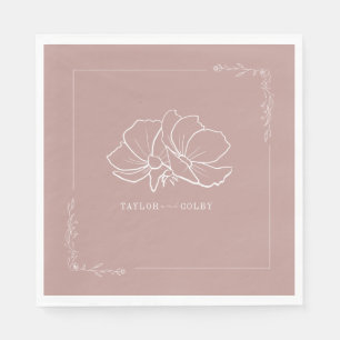 Line Floral Pink Earth Tone Wedding Napkins