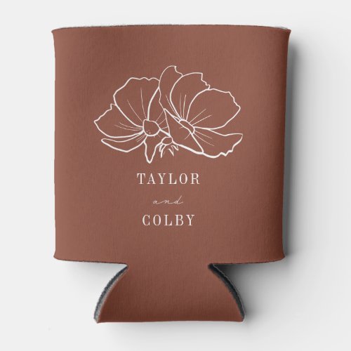 Line Floral Terracotta Earth Tone Wedding Can Cooler