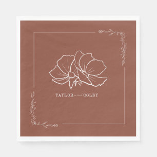 Line Floral Terracotta Earth Tone Wedidng Napkins