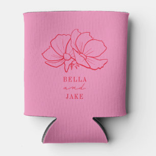 Line Floral Terracotta Pink Wedding Can Cooler
