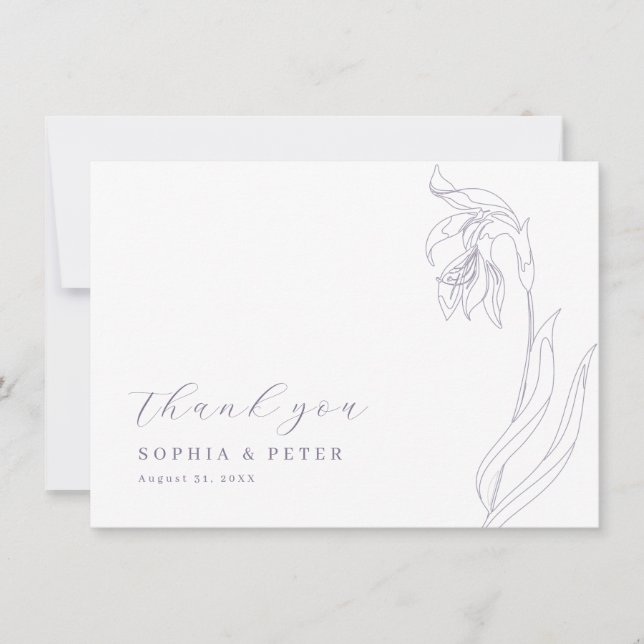 Line flower Lavender Thank you Card (Front)