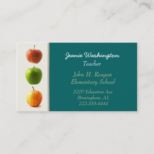 Line of Apples Teacher's Teal Business Card
