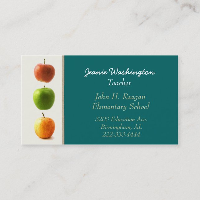 Line of Apples Teacher's Teal Business Card (Front)