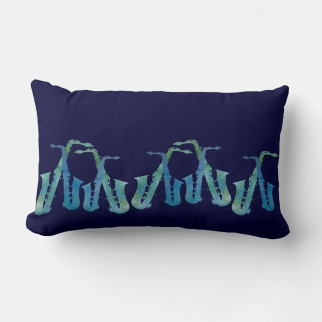 Line of Cool Blue Saxophones Lumbar Pillow (Front)