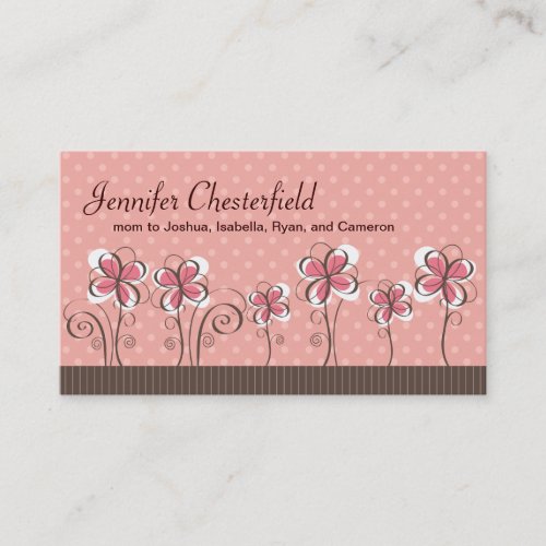 Line of Flowers Pink and Brown Mommy Calling Card