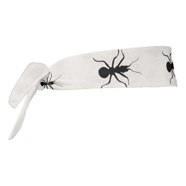 Line of Marching Big Black Ants on White Tie Headband (Rotate 270)