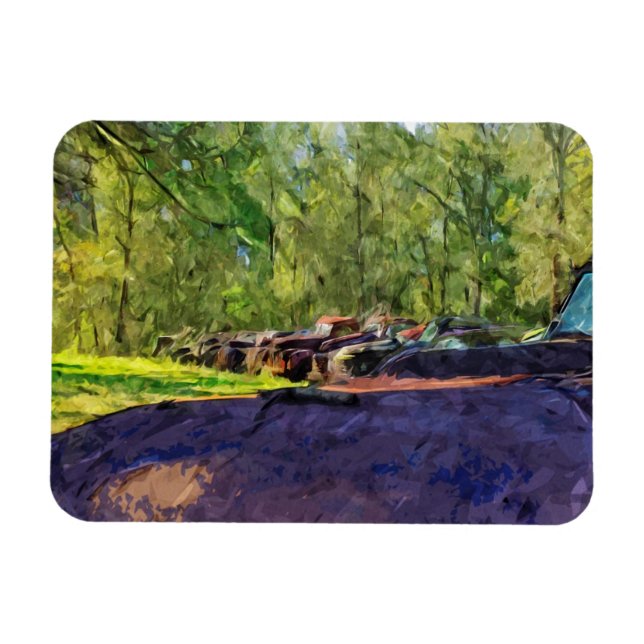 Line of Rusty Old Cars and Trucks Abstract Magnet (Horizontal)