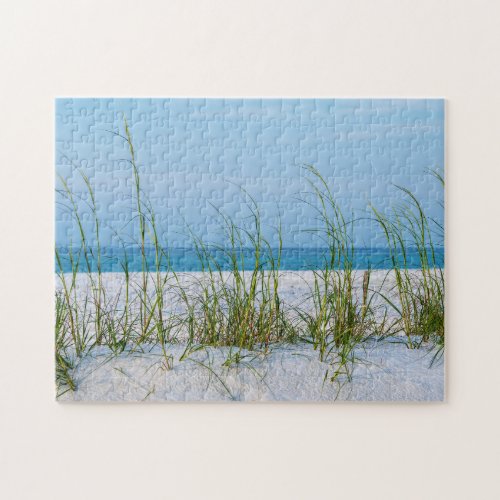 Line Of Sea Oats In White Sand Jigsaw Puzzle