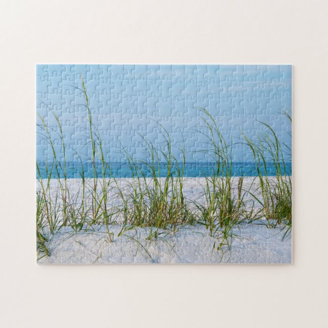 Line Of Sea Oats In White Sand Jigsaw Puzzle (Horizontal)