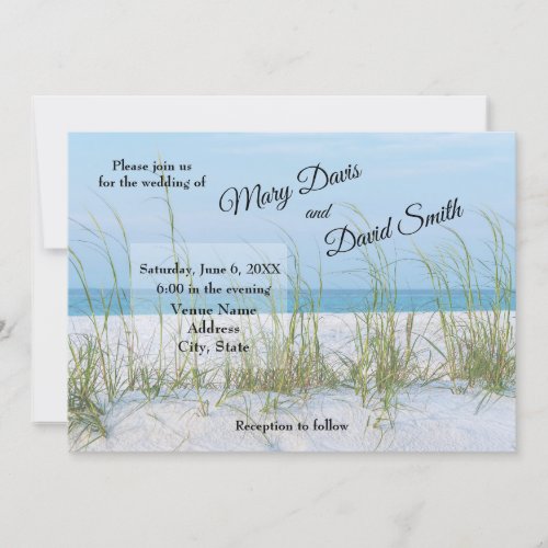 Line Of Sea Oats In White Sand Wedding Invitation