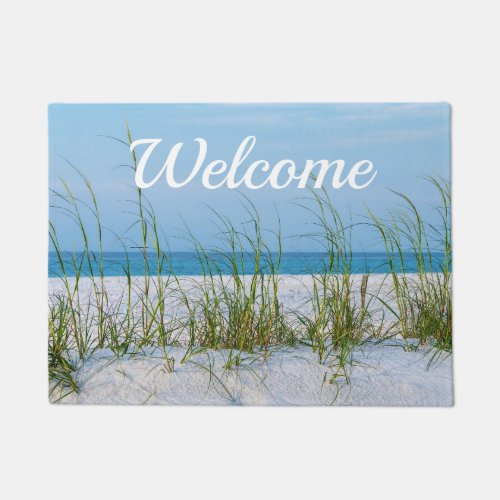 Line of Sea Oats In White Sand Welcome Doormat