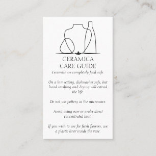 Line Pottery Vase Ceramic Care Instruction Business Card