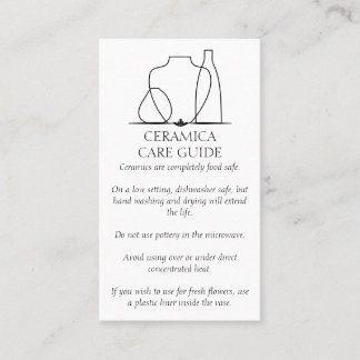 Line Pottery Vase Ceramic Care Instruction Business Card