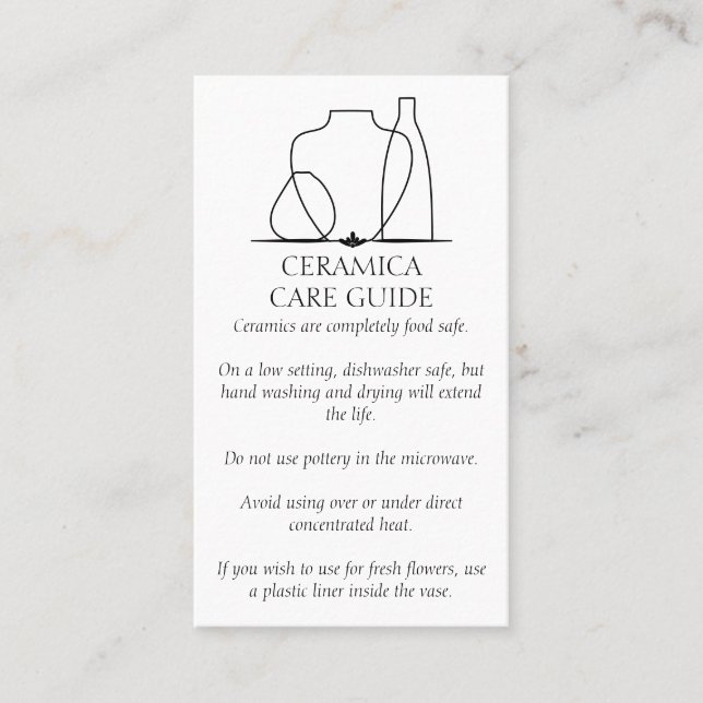 Line Pottery Vase Ceramic Care Instruction Business Card (Front)