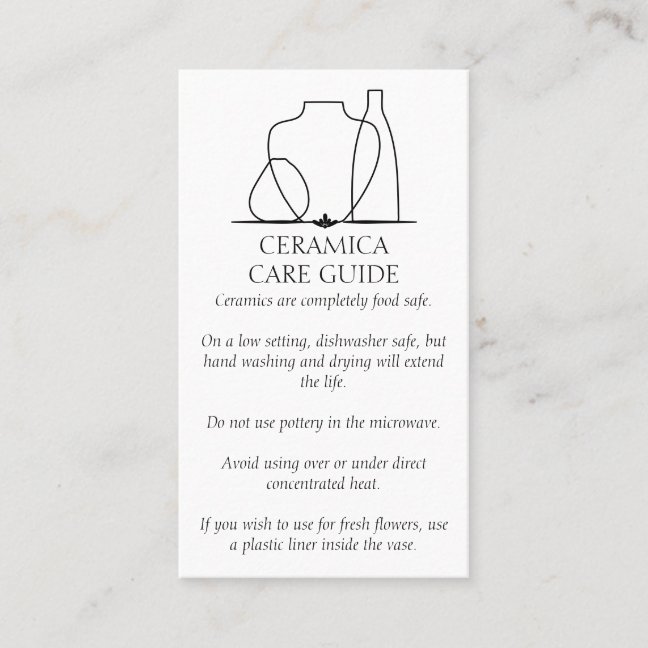 Line Pottery Vase Ceramic Care Instruction Business Card