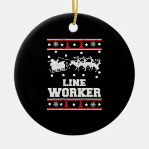 Line worker - Lineman Ugly christmas sweater Ceramic Ornament