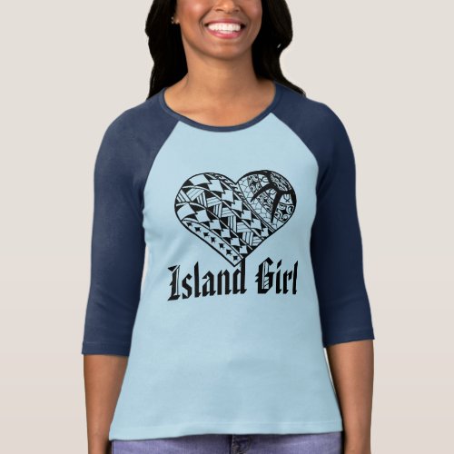 LineA Island Girl Black Polynesian Heart Tattoo T_Shirt