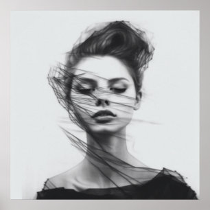 Lineal Art Drawing Woman's Body Poster