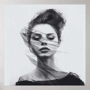 Lineal Art Drawing Woman's Body Poster