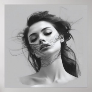 Lineal Art Drawing Woman's Body Poster