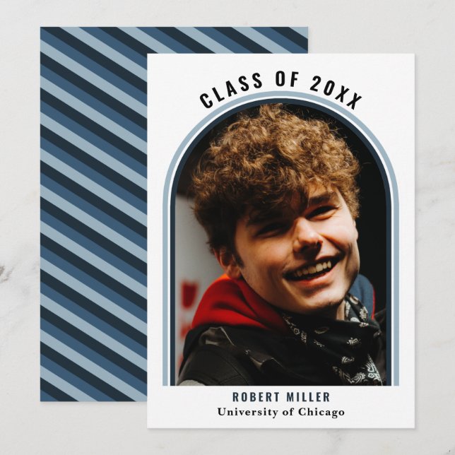 Linear Blue Arch Photo Graduation Announcement (Front/Back)